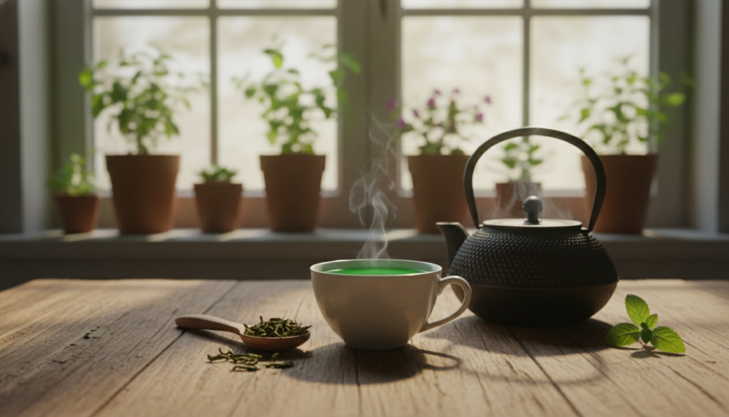 Grüner Tee in der Küche