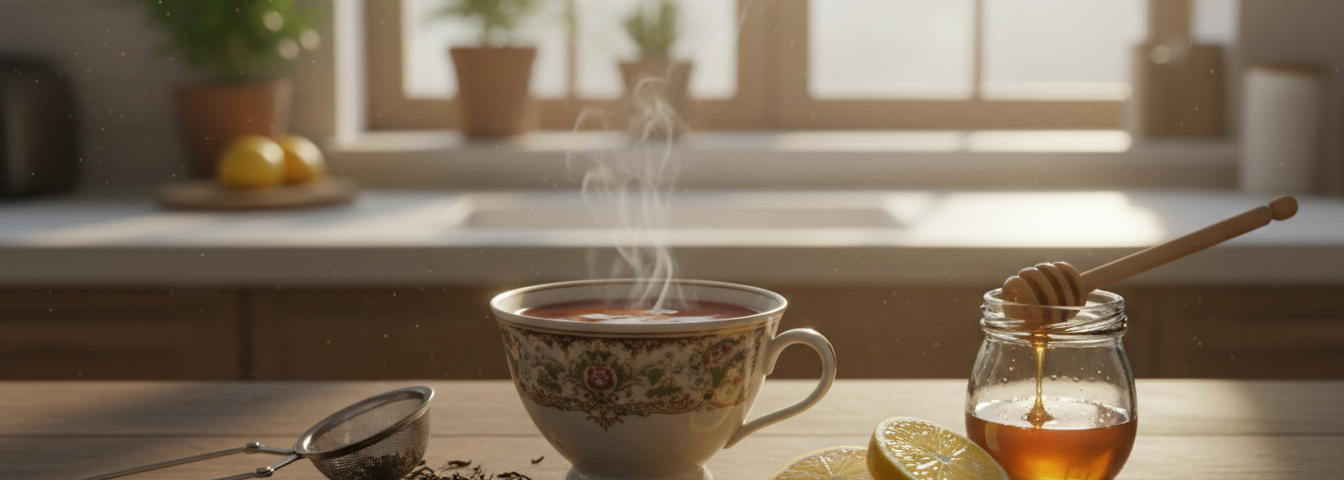 Schwarzer Tee mit Milch Zitrone Honig