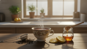 Schwarzer Tee mit Milch Zitrone Honig