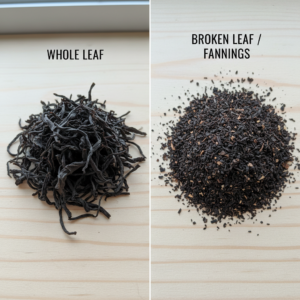 Vergleich zwischen ganzen Teeblättern und gebrochenen Blättern, die die Ziehzeit schwarzer Tee beeinflussen