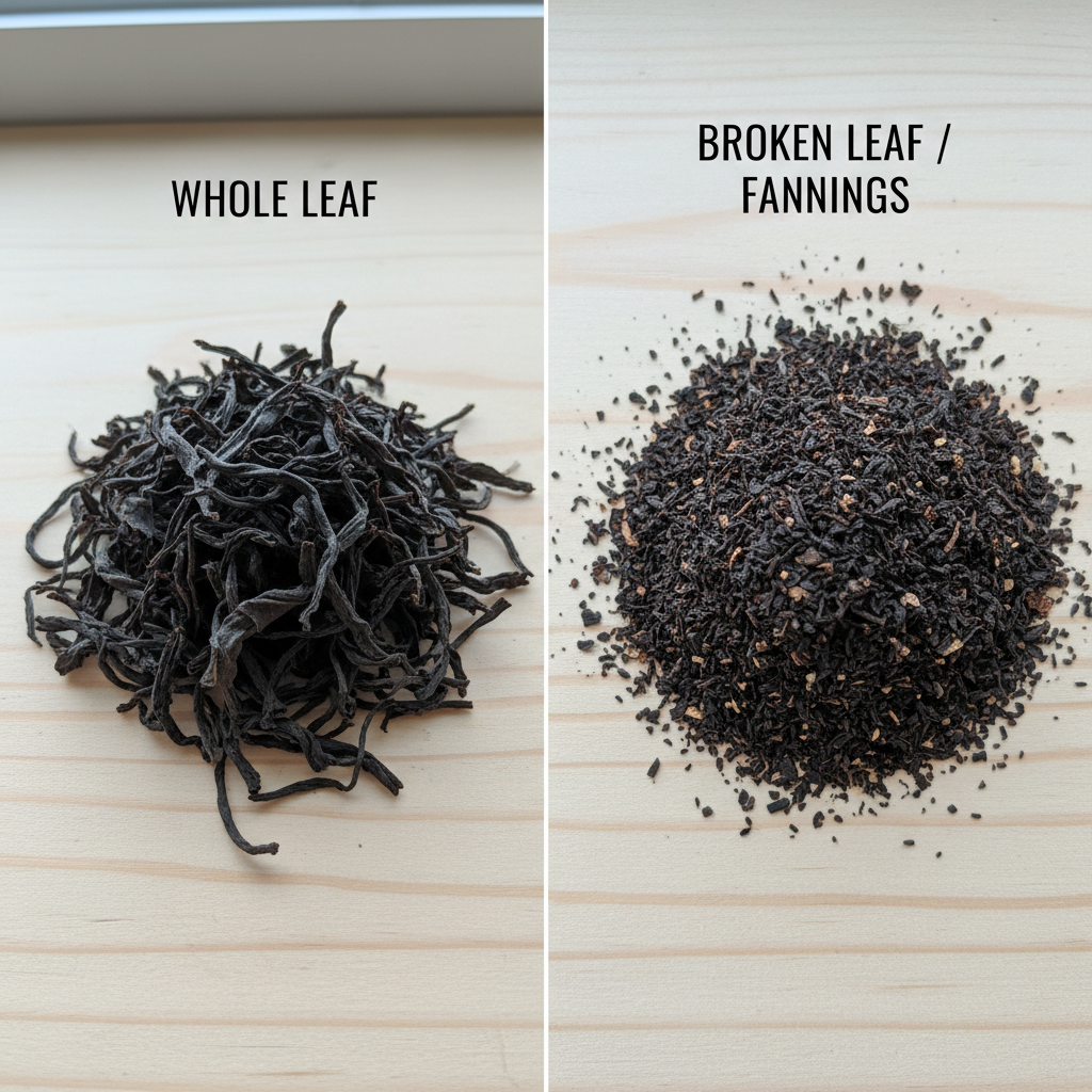 Vergleich zwischen ganzen Teeblättern und gebrochenen Blättern, die die Ziehzeit schwarzer Tee beeinflussen